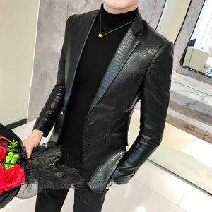 Men's Faux Leather Full Sleeve Single Button Closure Jacket