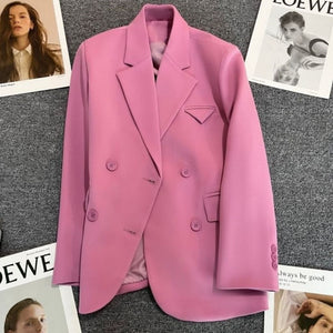 Women's Lapel Collar Full Sleeves Double Breasted Solid Blazers