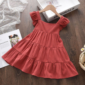 Baby Girl's Ruffle Neck Cotton Square Neck Plain Casual Dress