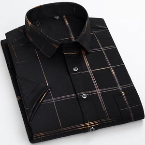 Men's Polyester Single Breasted Short Sleeve Plaid Casual Shirt