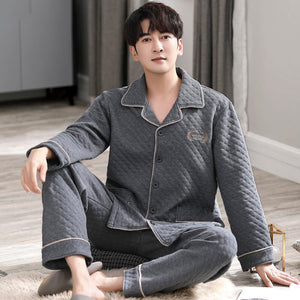 Men's Cotton Full Sleeve Turn Down Collar Solid Pattern Sleepwear