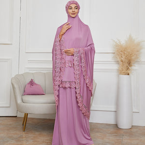 Women's Arabian Polyester Full Sleeve Lace Pattern Casual Dresses