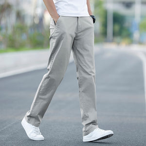 Men's Cotton Full Length Zipper Fly Closure Solid Casual Pants
