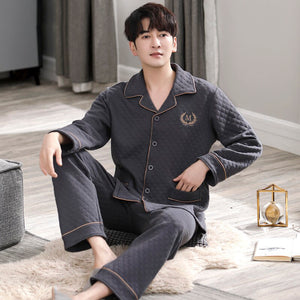 Men's Cotton Full Sleeve Turn Down Collar Solid Pattern Sleepwear