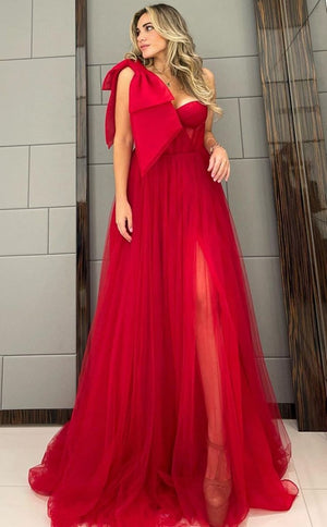 Women's Polyester Sweetheart Neck One-Shoulder Tulle Prom Dress