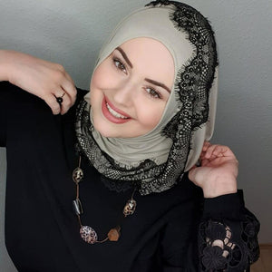 Women's Arabian Modal Headwear Lace Pattern Luxury Casual Hijabs