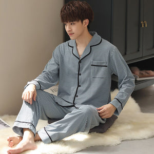 Men's Cotton Full Sleeves Elastic Waist Sleepwear Pajamas Set