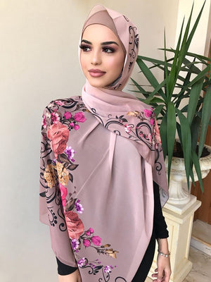 Women's Arabian Acetate Head Wrap Floral Printed Luxury Hijabs
