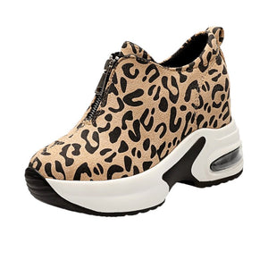 Women's Round Toe Leopard Print Zipper Closure Casual Shoes
