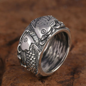 Men's 100% 925 Sterling Silver Fish Pattern Ethnic Elegant Ring 