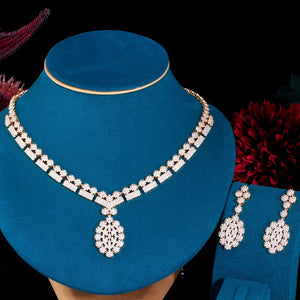 Women's Copper Cubic Zirconia Vintage Luxury Flower Jewelry Set
