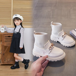 Kid's PU Leather Round Toe Slip-On Closure Solid Pattern Boots