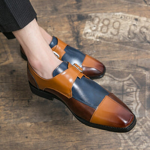 Men's Split Leather Square Toe Patchwork Formal Wear Party Shoes