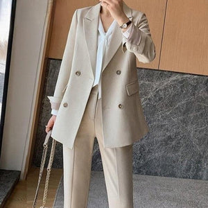 Women's Polyester Notched Collar Full Sleeve Blazer With Pant Set