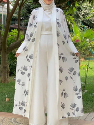 Women's Arabian Linen Long Sleeve Printed Pattern Elegant Abaya
