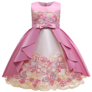 Kid's Cotton Sleeveless Knee-Length Floral Embroidery Dress