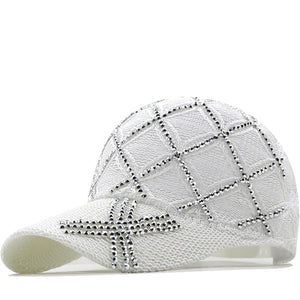 Women's Cotton Rhinestone Pattern Luxury Casual Baseball Caps