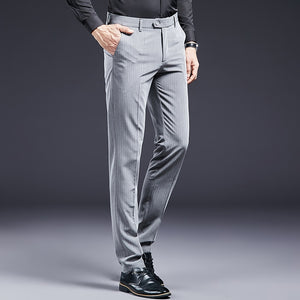 Men's Polyester Full Length Zipper Fly Striped Formal Suit Pants