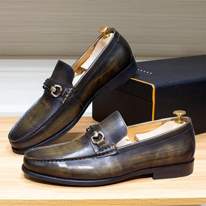Men's Genuine Leather Round Toe Slip-On Closure Wedding Shoes
