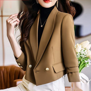 Women's Notched Collar Full Sleeves Double Breasted Plain Blazers