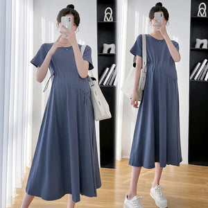 Women's Polyester Short Sleeves Solid Adjustable Maternity Dress