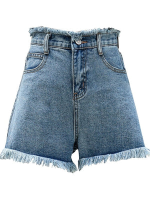 Women's High Waist Solid Zipper Fly Closure Denim Jeans Shorts