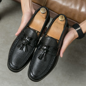 Men's Microfiber Pointed Toe Slip-On Patchwork Formal Wear Shoes