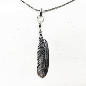 Men's 925 Sterling Silver Link Chain Vintage Feather Necklace