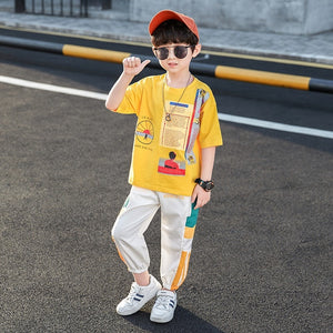 Kid's Cotton O-Neck Short Sleeves Printed T-Shirt With Pants