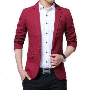 Men's Polyester Single Breasted Long Sleeve Plain Pattern Blazers