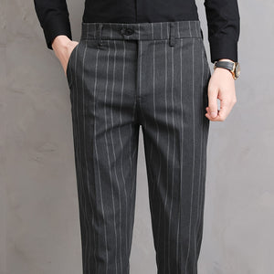 Men's Polyester Zipper Fly Closure Striped Pattern Casual Pants