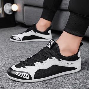 Men's Round Toe Leather Breathable Lace Up Closure Gym Sneakers