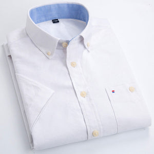 Men's Cotton Turndown Collar Short Sleeve Solid Formal Shirt