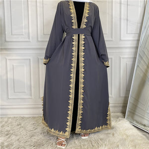 Women's Arabian Polyester Full Sleeve Embroidery Open Abaya