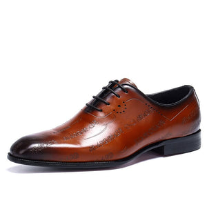 Men's Pointed Toe Genuine Leather Formal Lace-Up Wedding Shoes