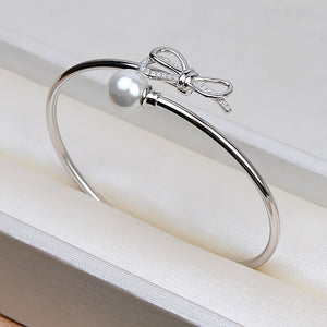 Women's 100% 925 Sterling Silver Pearl Bowknot Pattern Bracelet