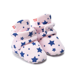 Baby's Cotton Round Toe Hook Loop Closure Star Pattern Crib Shoes