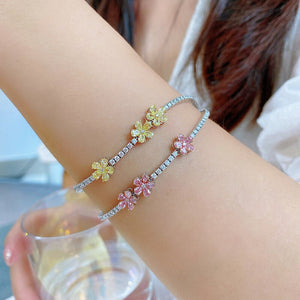 Women's 100% 925 Sterling Silver Zircon Flower Pattern Bracelet