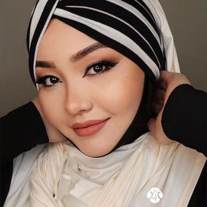 Women's Arabian Modal Head Wrap Striped Pattern Luxury Hijabs