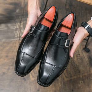 Men's Split Leather Square Toe Patchwork Formal Wear Party Shoes