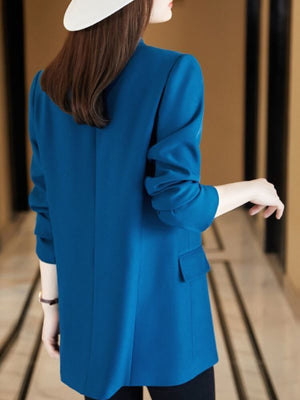 Women's Notched Collar Full Sleeves Double Breasted Solid Blazers