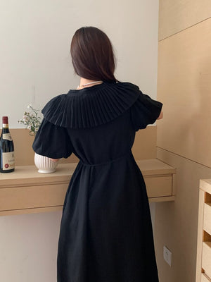 Women's V-Neck Polyester Short Sleeves Pullover Pleated Dress