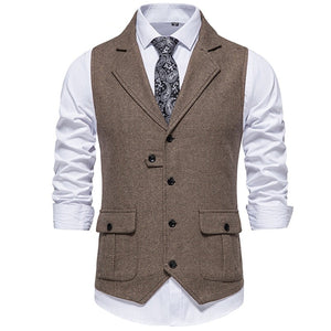 Men's Polyester Herringbone Tweed Gentleman Formal Suit Vest