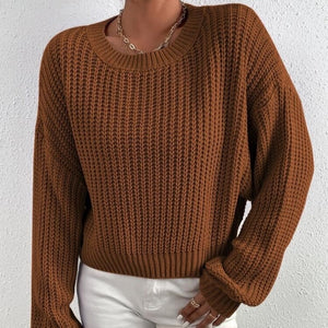 Women's Wool O-Neck Long Sleeves Solid Pattern Knitted Sweaters