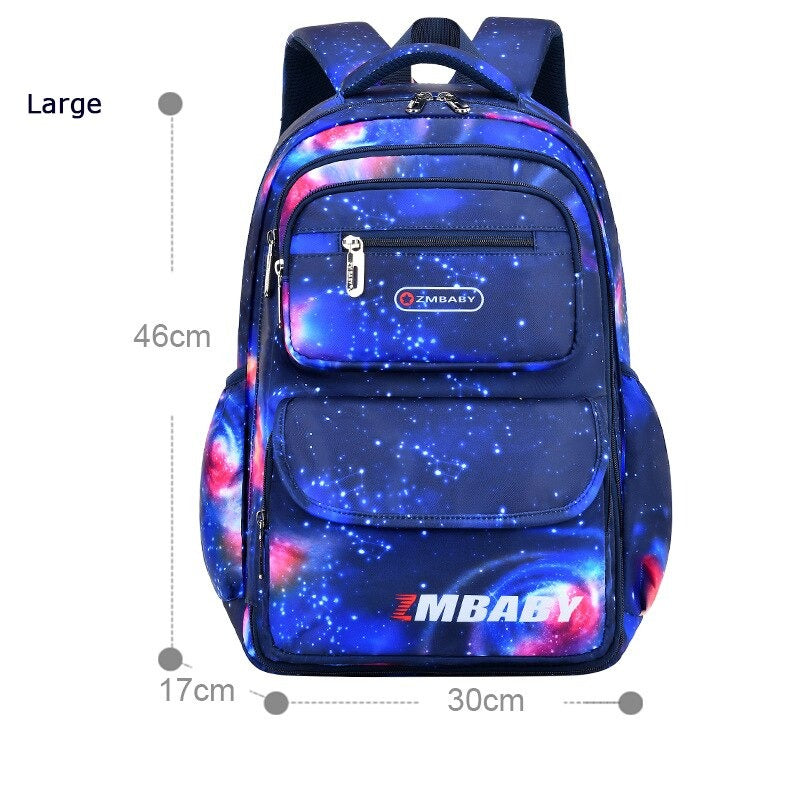 Kid's Boy Nylon Printed Zipper Closure Waterproof School Backpack