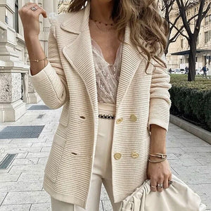 Women's Cotton Turn-Down Collar Double Breasted Casual Jacket