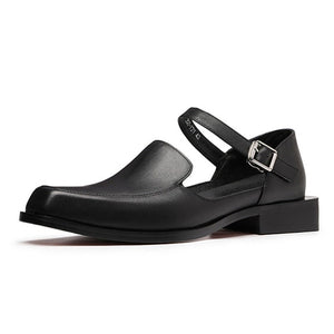 Men's Genuine Leather Square Toe Buckle Strap Closure Sandals