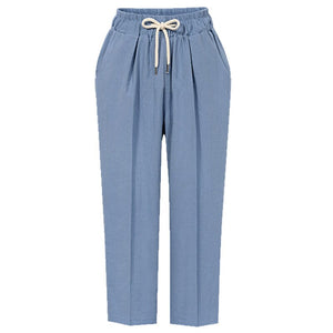 Women's Cotton High Waist Straight Casual Wear Solid Pants