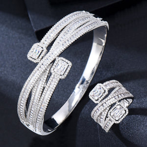 Women's Copper Cubic Zirconia Trendy Bridal Bangle With Ring