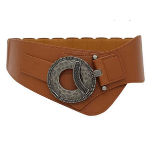 Women's PU Leather Round Buckle Vintage Solid Pattern Waist Belt